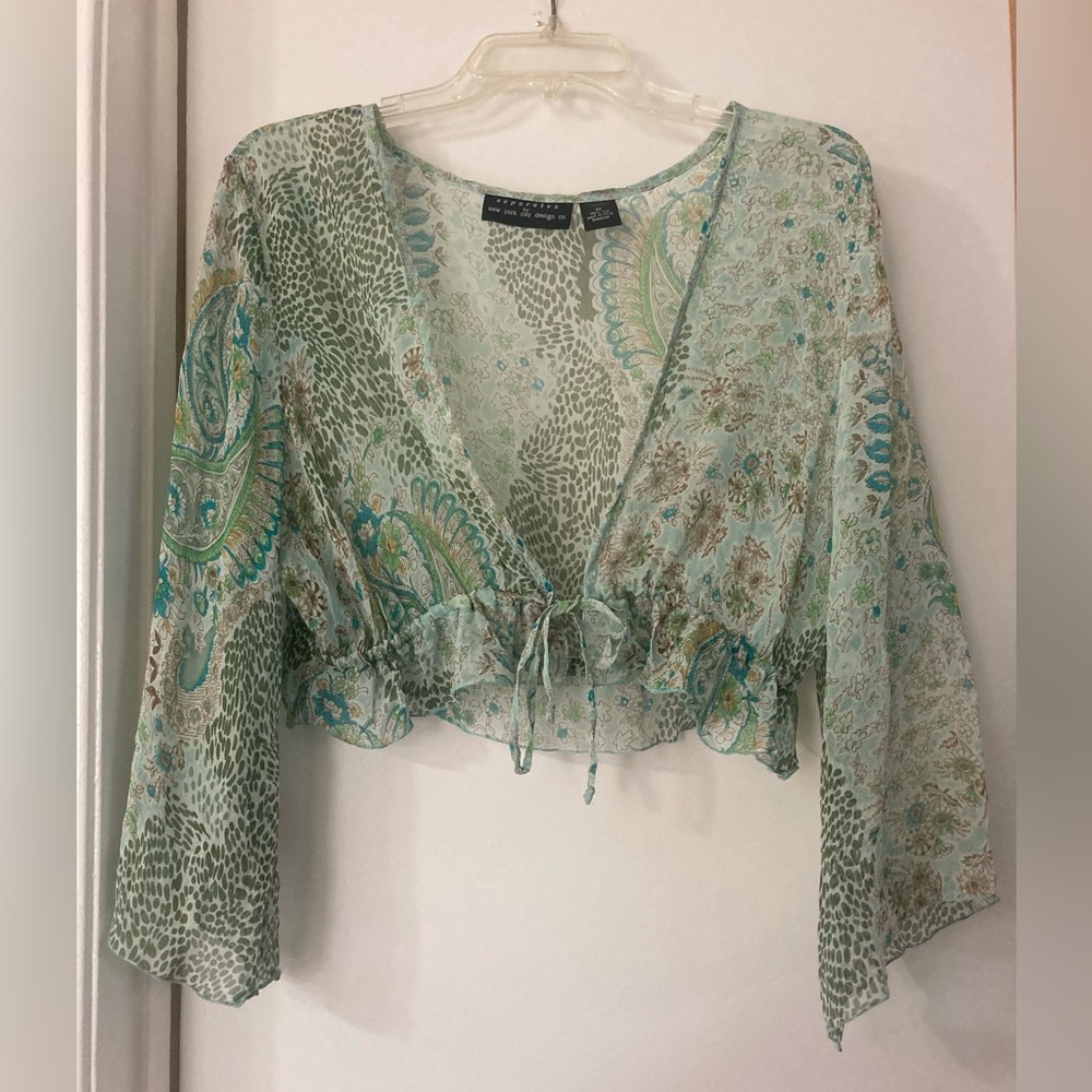 Silk Tie Half Shirt with Draped Sleeves